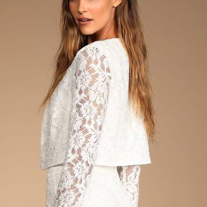 Lulus Wondrous Love White Lace Cropped Jacket - NWT